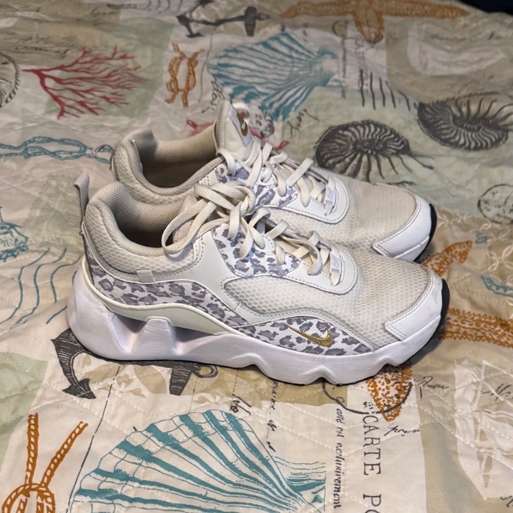 White Leopard-Accent Athletic Sneakers